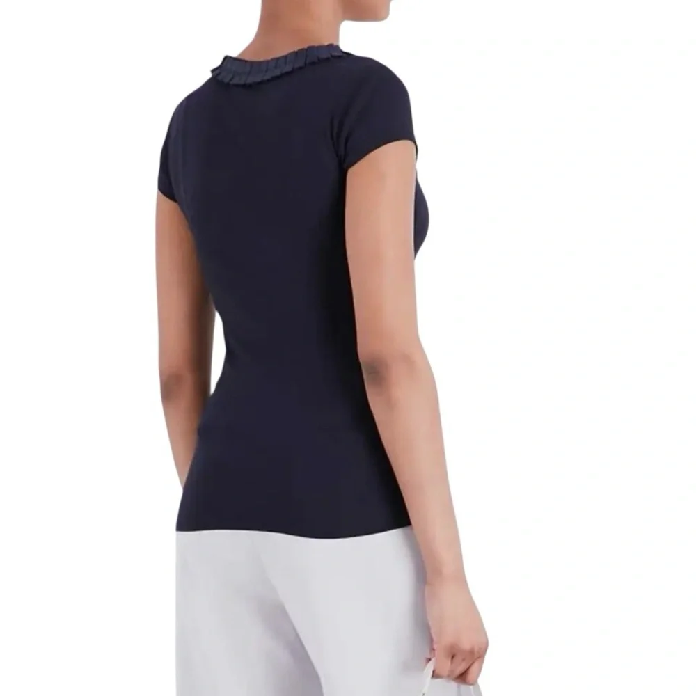 TED BAKER Sillia frill neck pleat ribbon ruffle embellished t-shirt tee top - Picture 3 of 8